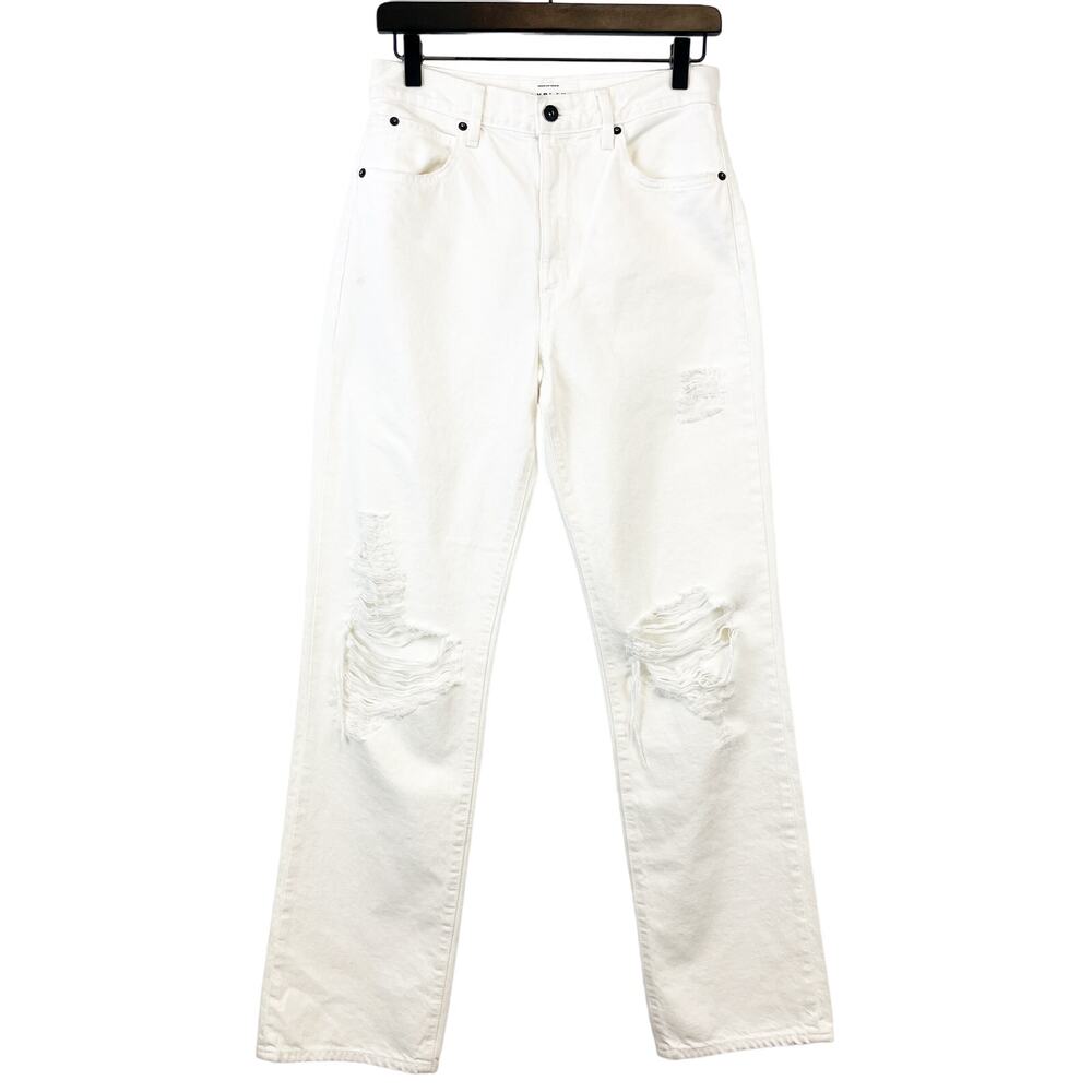 SLVRLAKE Size 27 London High Rise Straight Leg Jeans White Destructed Cotton